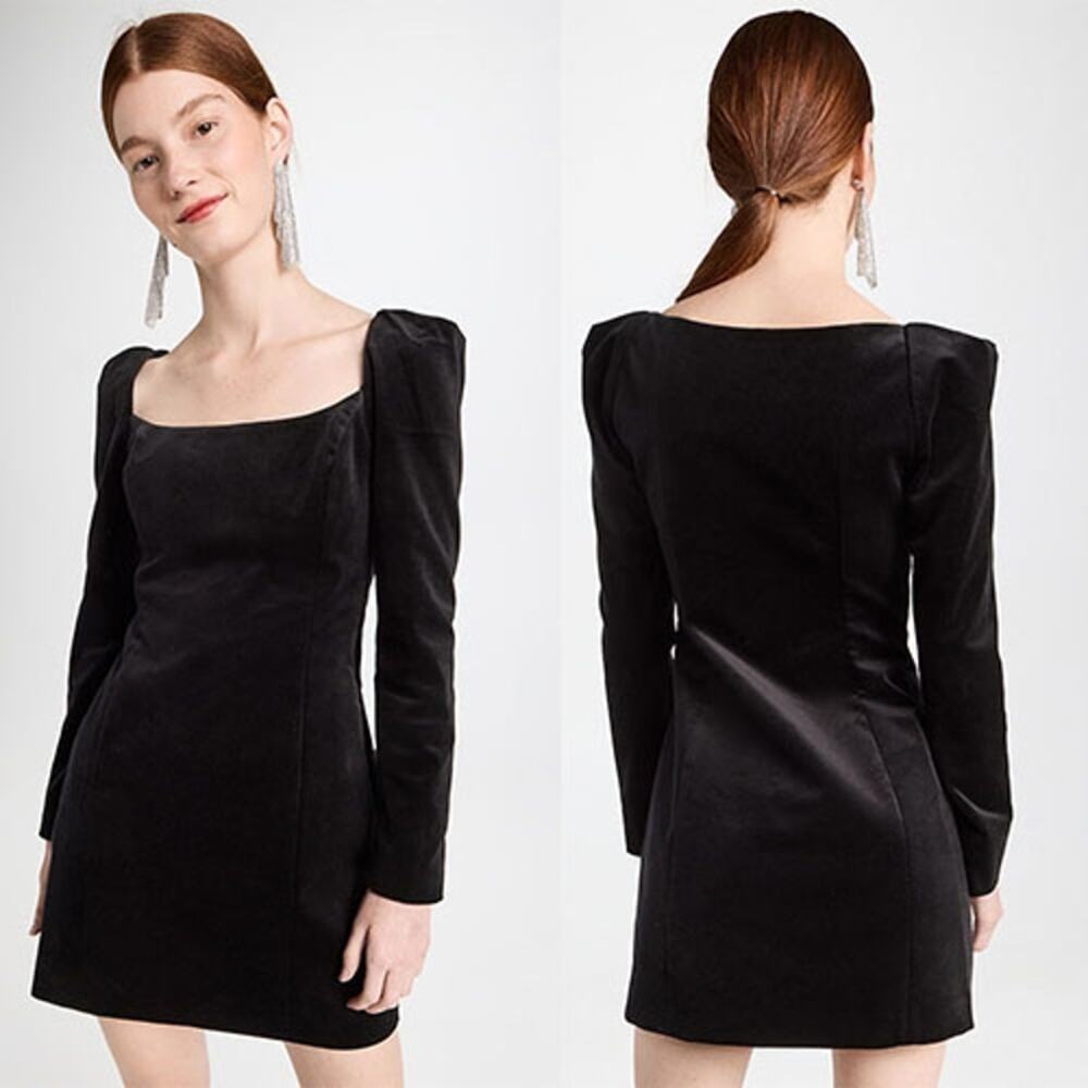 NWT A.L.C. Carolyn Velvet Long Sleeve Square Neck Puff Shoulder Mini Dress